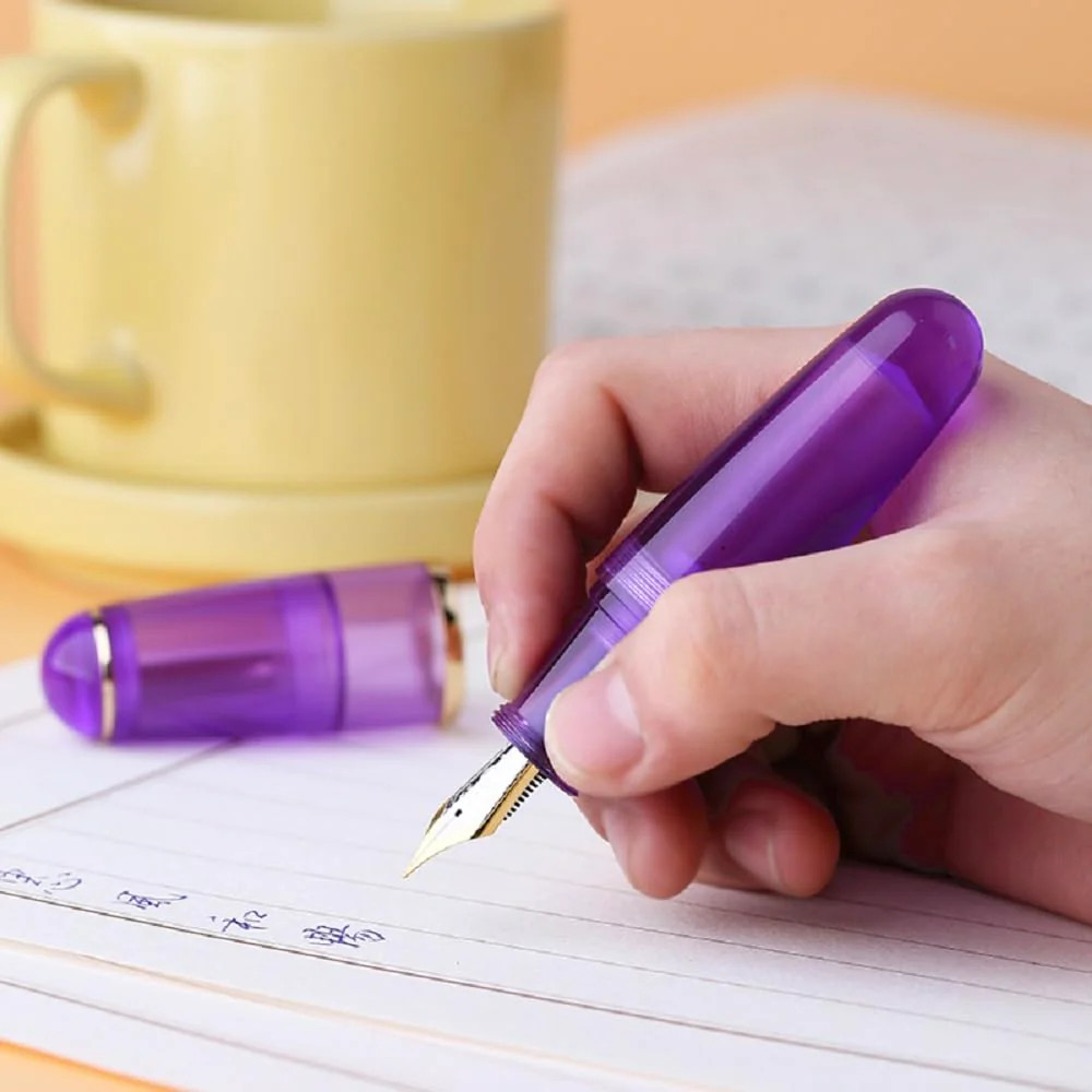 Moonman Q1 Mini Fountain Pen With Eyedropper Filling, Fine Nib, Resin Body, Short Pocket Pen, Large Capacity (Transparent Purple) - Image 3