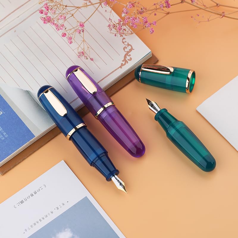 Moonman Q1 Mini Fountain Pen With Eyedropper Filling, Fine Nib, Resin Body, Short Pocket Pen, Large Capacity (Transparent Purple) - Image 7