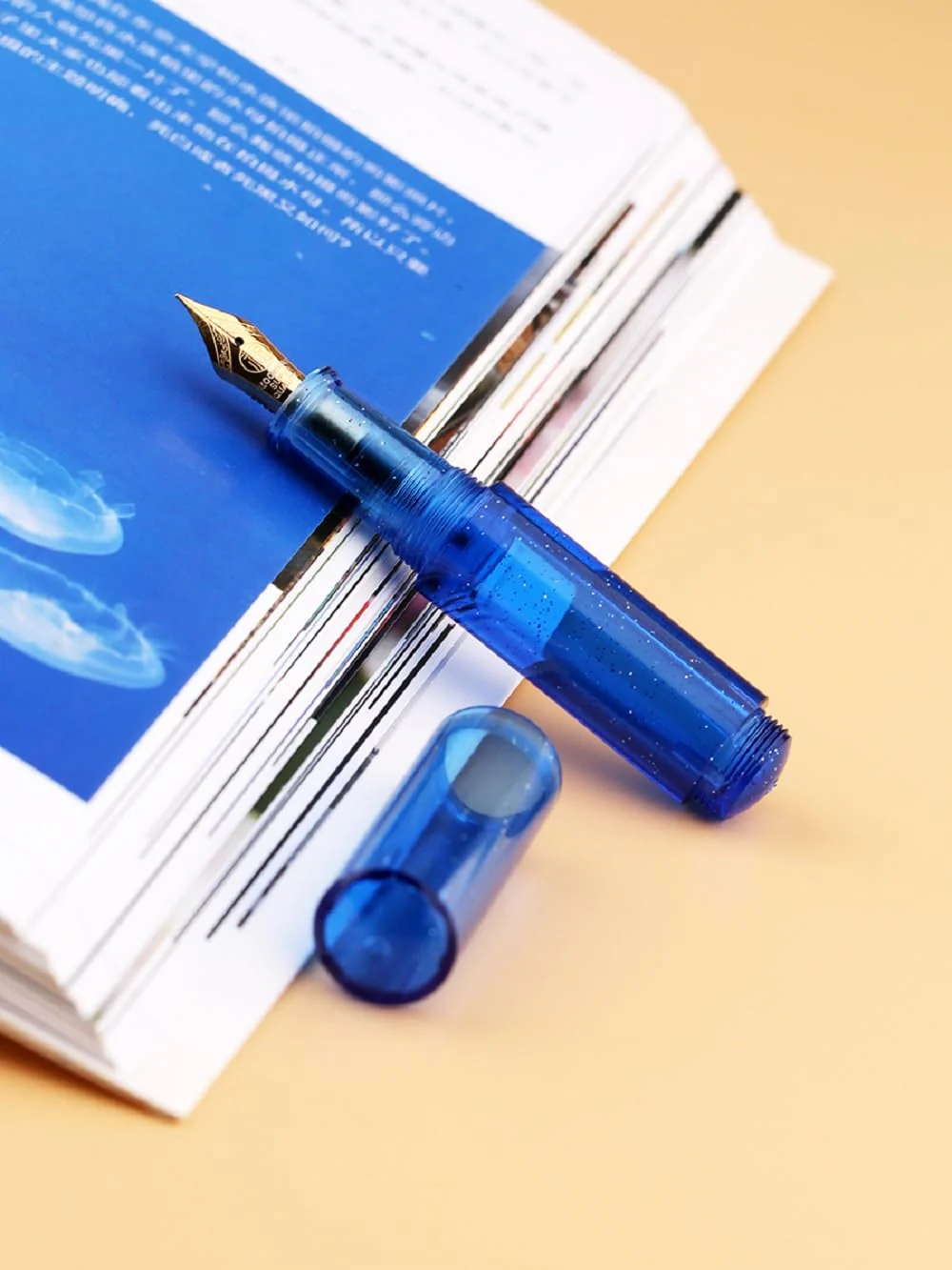 Moonman Wancai Mini Fountain Pen, Iridium Extra Fine Nib Starry Blue Acrylic Travel Pocket Pen, short Size Eyedropper Ink Bottle Filling - Image 2