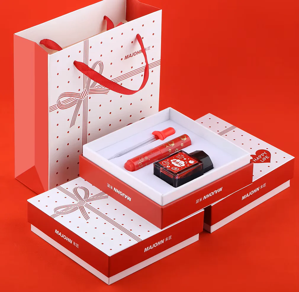 Moonman Wancai Special Edition Pocket Fountain Pen Gift Set with Ink Bottle, Compact Eyedropper Fountain Pen, Limited Edition Red Theme - Image 3