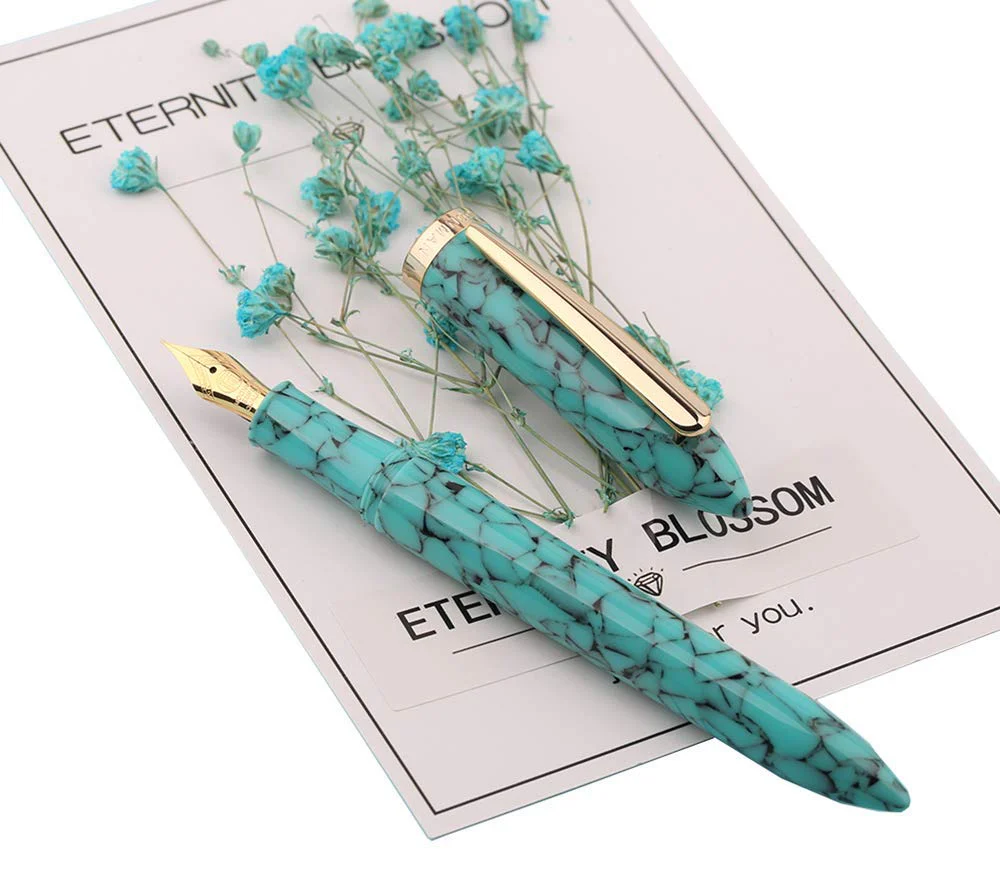 Moonman S1 Acrylic Celluloid Fountain Pen Extra Fine Nib with Gift Box - Turquoise Marble - Image 3