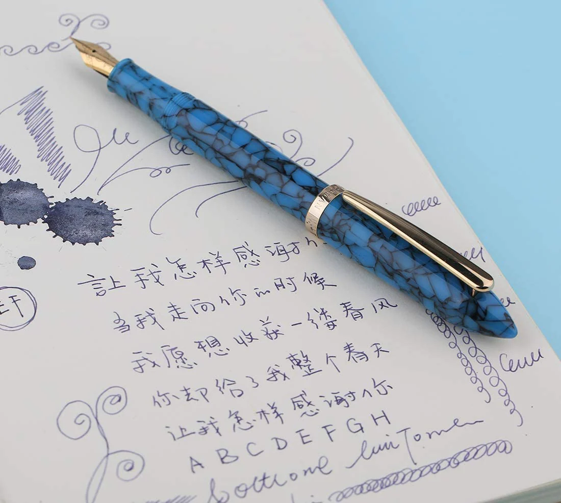 Moonman S1 Acrylic Celluloid Fountain Pen Fine Nib with Ink Refills Converter Gift Pen Set - Blue - Image 3