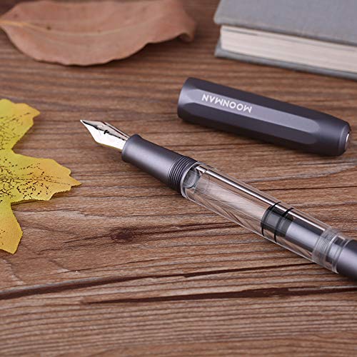 Moonman T1 Piston Fountain Pen 0.6 mm Fine Nib, Gray Aluminium Transparent Acrylic Large Ink Capacity Writing Pen Box - Image 4