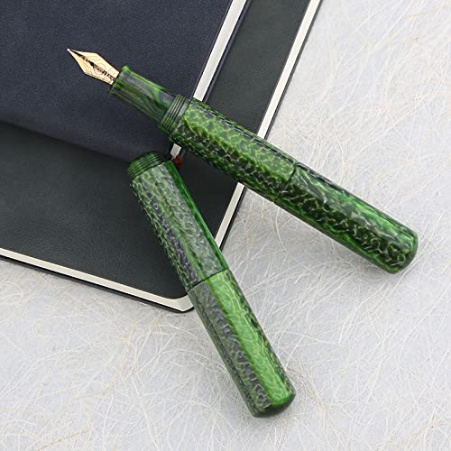 Moonman Wancai Mini Fountain Pen, Iridium Fine Nib Green Acrylic Travel Pocket Pen, short Size Eyedropper Ink Bottle Filling with 6 Black Cartridges Set - Image 3