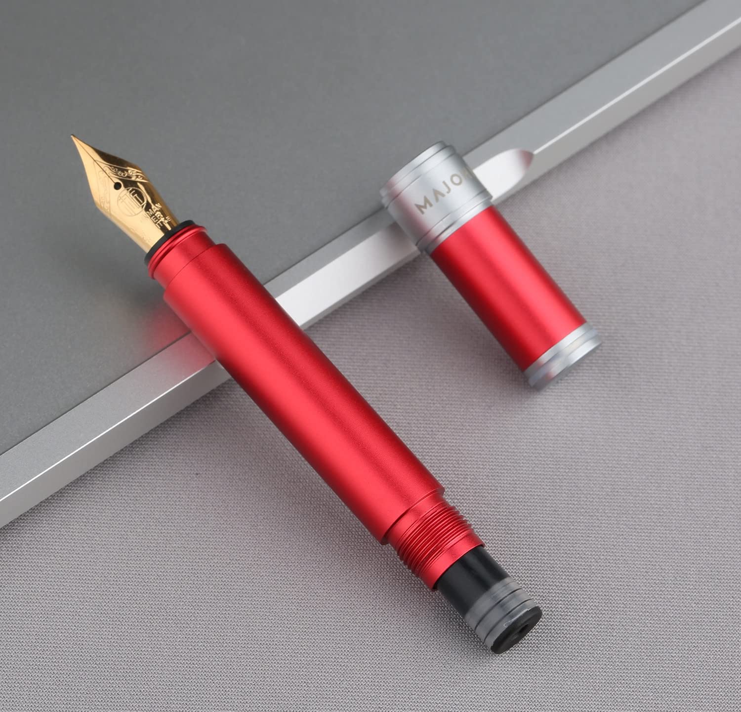 Moonman N1 Mini Fountain Pen Fine Nib, 0.5MM Red Aluminum Pocket Short Travel Pen with Ink Converter - Image 2