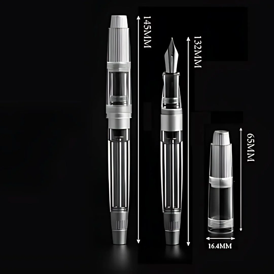Natami Super Warship Fountain Pen – Fine Nib, Transparent Clear Body, Vacuum Filling System (White Storms Design) - Image 7