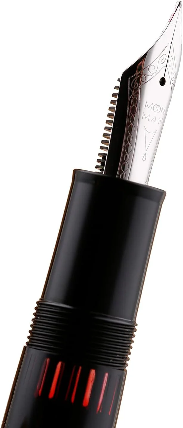 Moonman P136 Piston Fountain Pen – Black Resin Body with Silver Clip, Extra Fine, Fine, Medium, Broad Nib Options, Comes with Gift Box - Image 4