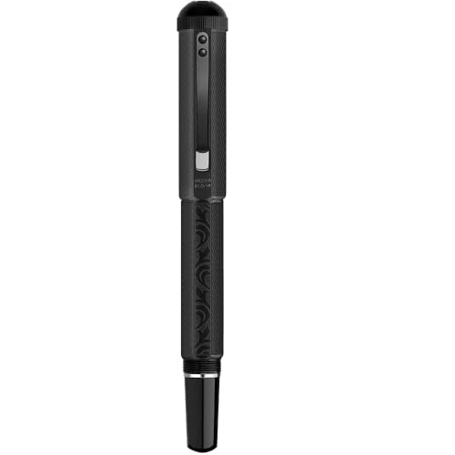 Moonman P138 Piston Fountain Pen Extra Fine Nib with Box, Retro Black Octahedral Etching Pattern Writing Pen Set (Square Pen Hat Version)