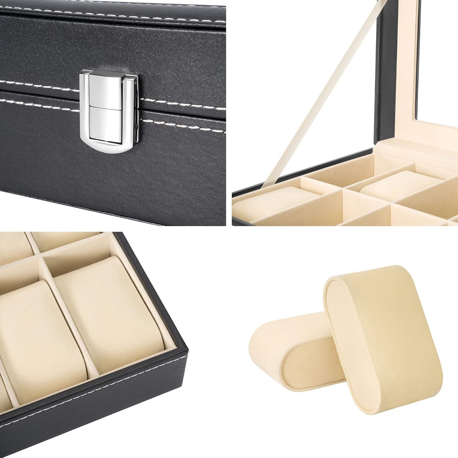 Watch Box – 3 Or 6 Slot Luxury Watch Storage Case with Glass Lid & Removable Watch Pillows - Image 3