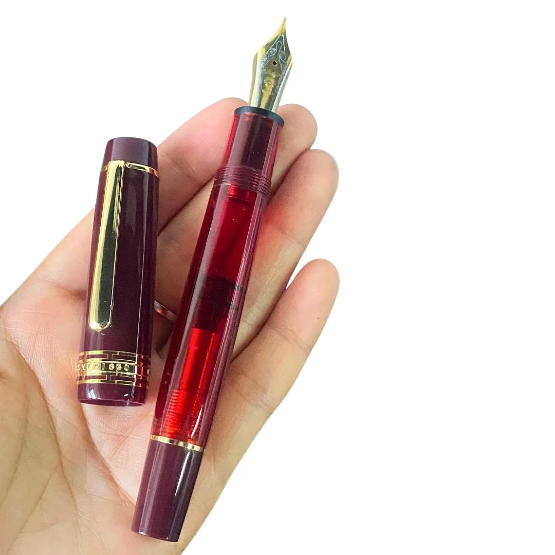 Wingsung 630 Piston Fountain Pen – Flat Top Transparent Barrel, #8 Iridium Fine Nib Resin Pen (Black, Sky Blue, Red) - Image 7