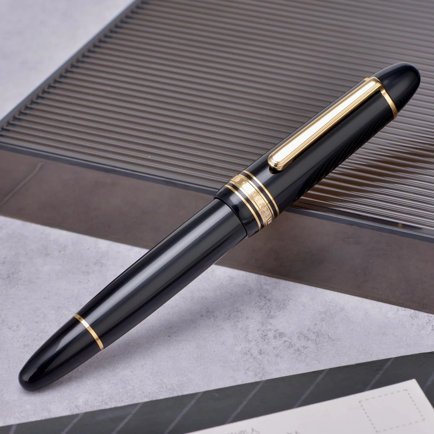 WingSung Junlai 930 Round Top Acrylic Fountain Pen – Broad #9 Nib, Gold Trim, Piston Filling System, Smooth Writing Pen