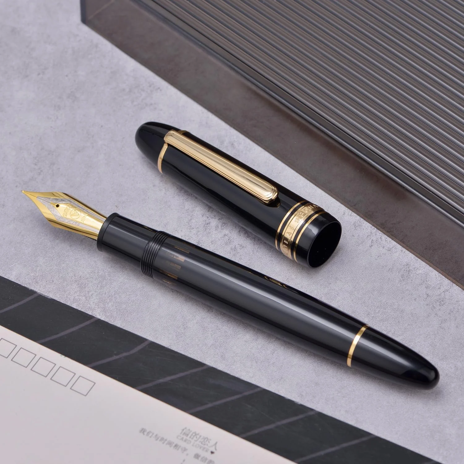 WingSung Junlai 930 Round Top Acrylic Fountain Pen – Broad #9 Nib, Gold Trim, Piston Filling System, Smooth Writing Pen - Image 10