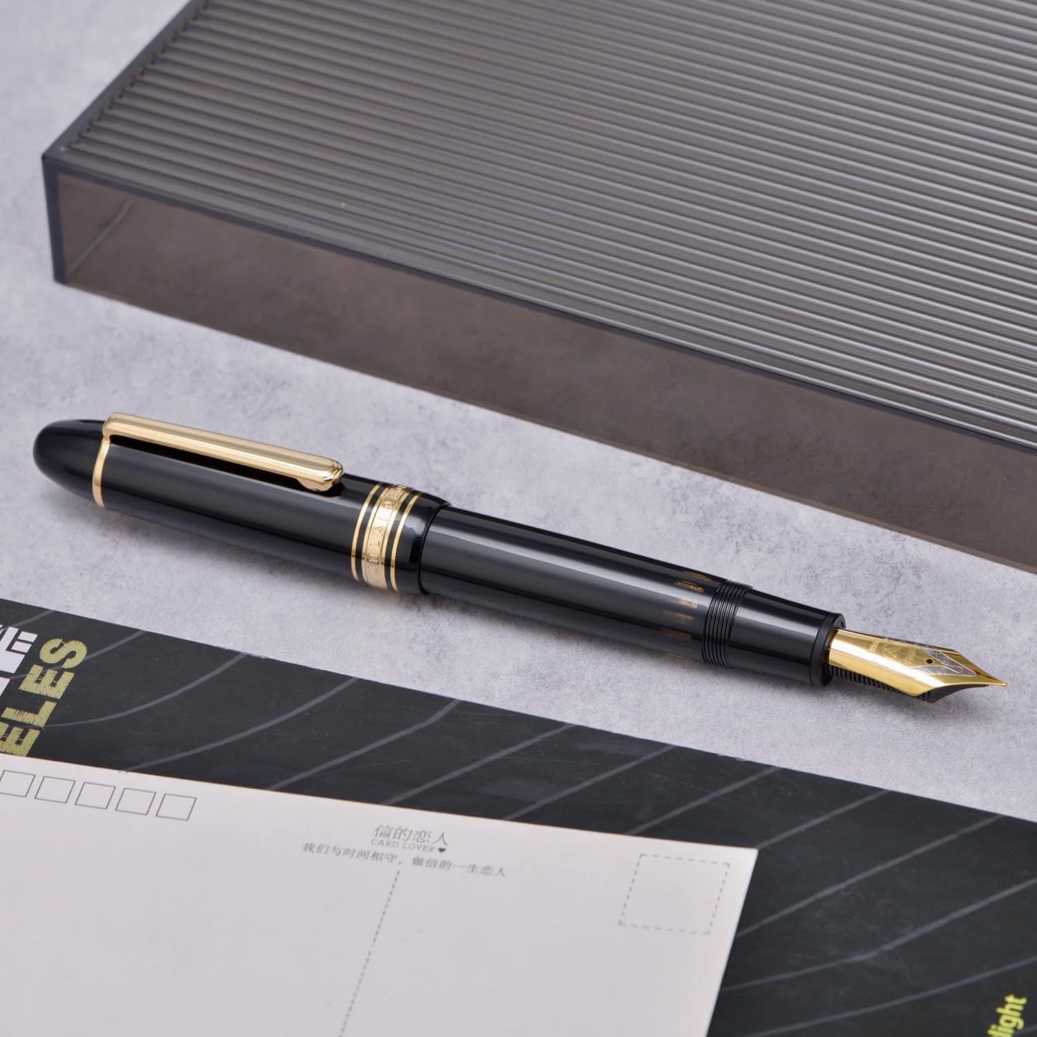 WingSung Junlai 930 Round Top Acrylic Fountain Pen – Broad #9 Nib, Gold Trim, Piston Filling System, Smooth Writing Pen - Image 8