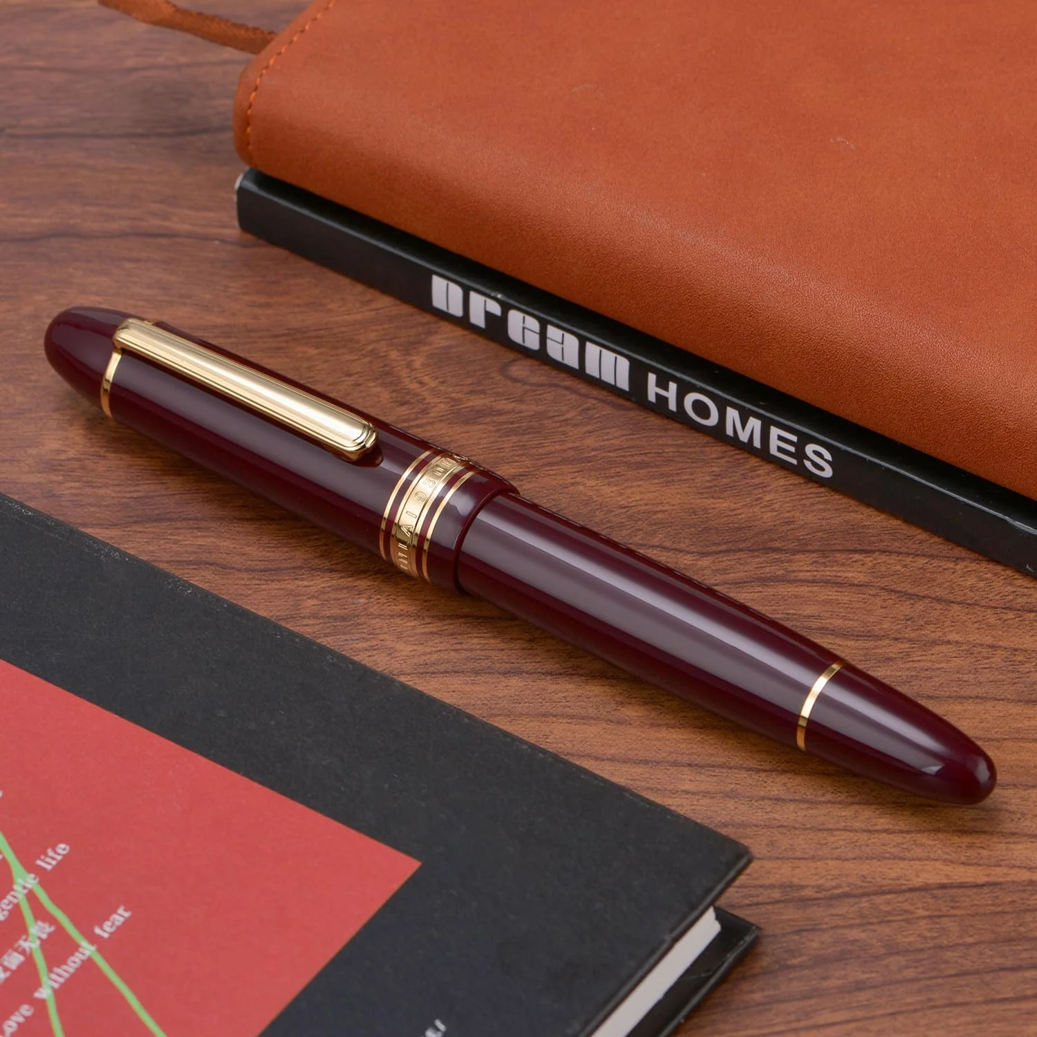 WingSung Junlai 930 Round Top Acrylic Fountain Pen – Broad #9 Nib, Gold Trim, Piston Filling System, Smooth Writing Pen - Image 2