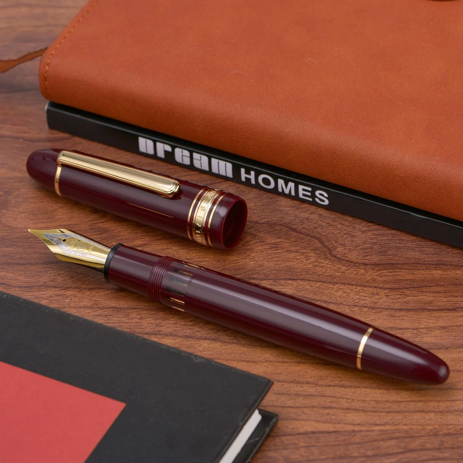 WingSung Junlai 930 Round Top Acrylic Fountain Pen – Broad #9 Nib, Gold Trim, Piston Filling System, Smooth Writing Pen - Image 4