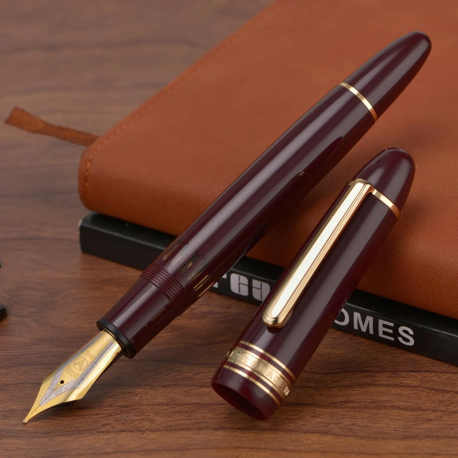 WingSung Junlai 930 Round Top Acrylic Fountain Pen – Broad #9 Nib, Gold Trim, Piston Filling System, Smooth Writing Pen - Image 6
