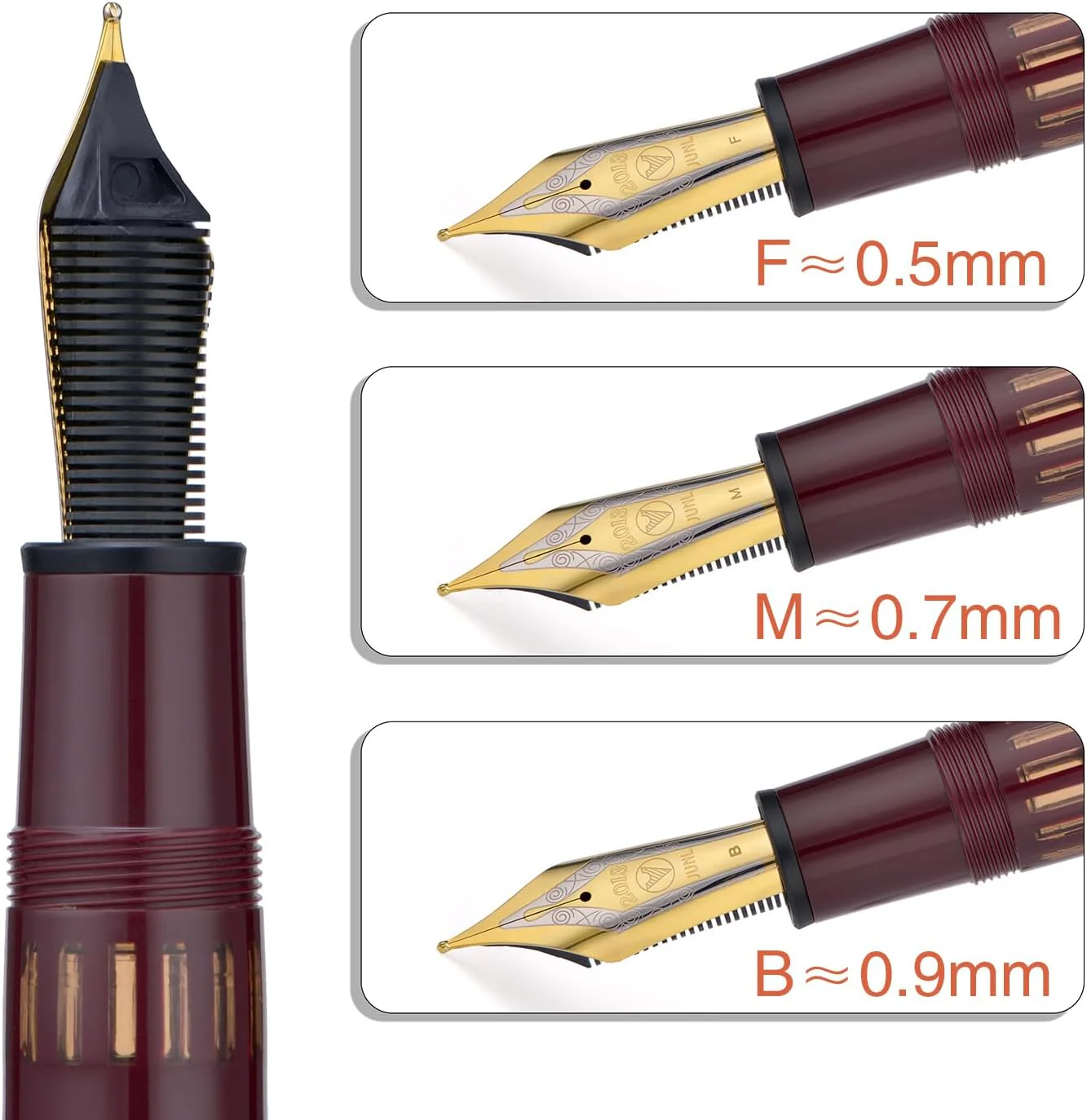 WingSung Junlai 930 Round Top Acrylic Fountain Pen – Broad #9 Nib, Gold Trim, Piston Filling System, Smooth Writing Pen - Image 7